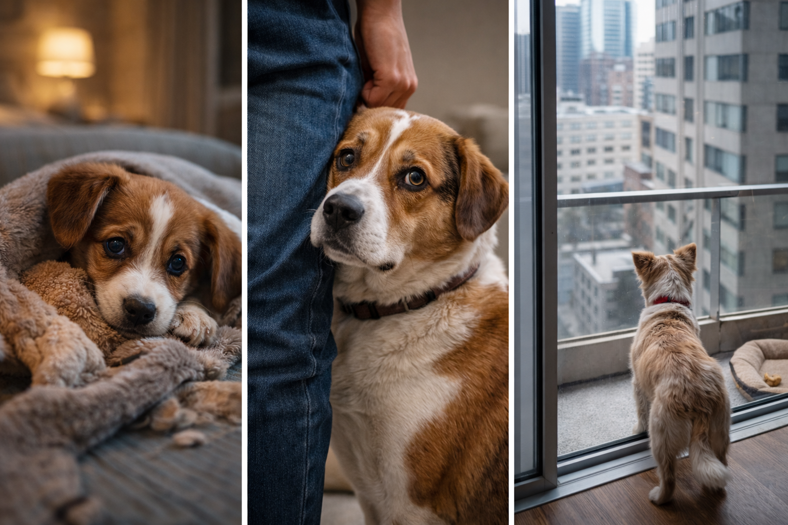 Cachorro muito dependente seguindo o tutor pela casa, comportamento ligado à ansiedade de separação