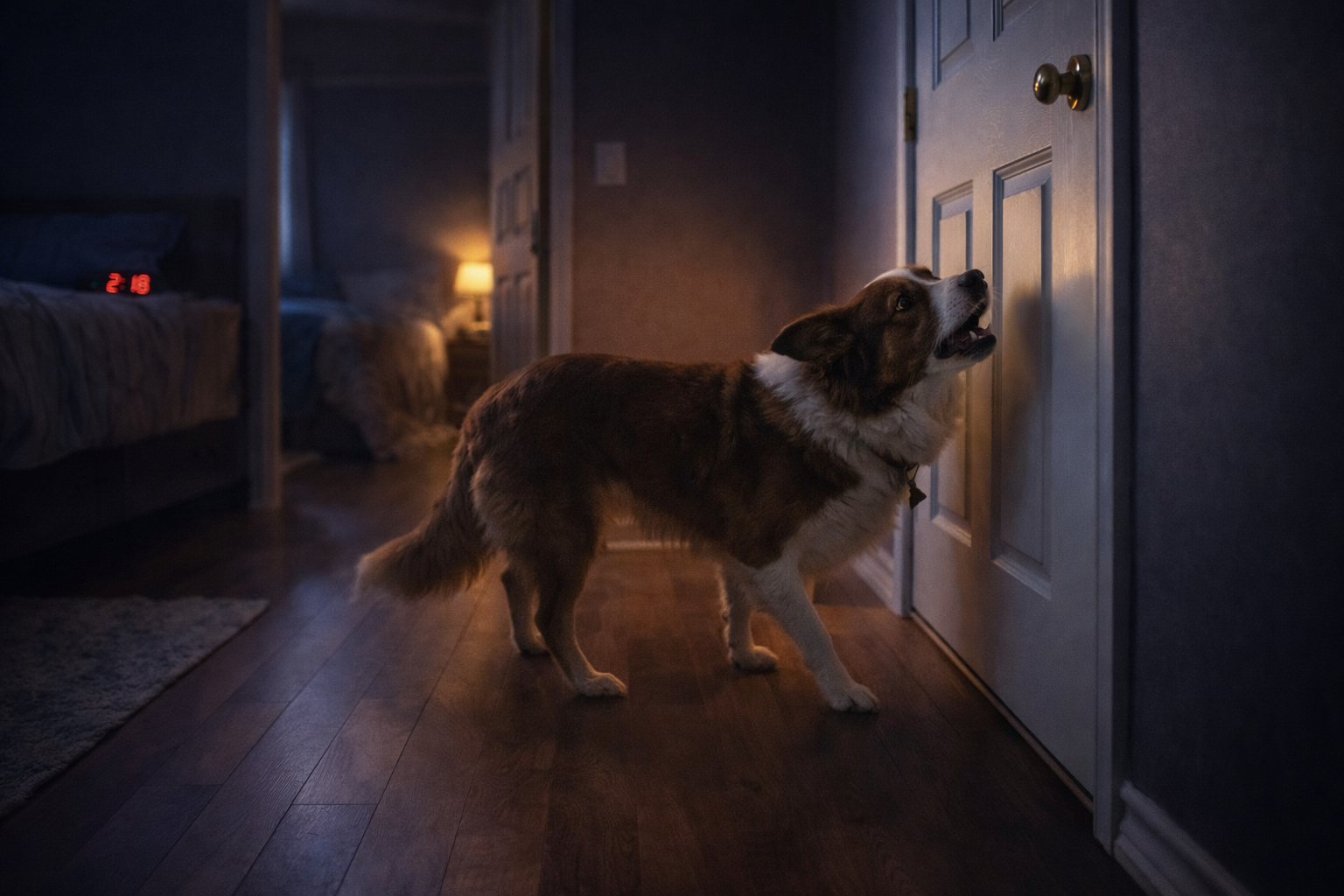 Sinais de cachorro ansioso à noite, como inquietação e dificuldade para relaxar