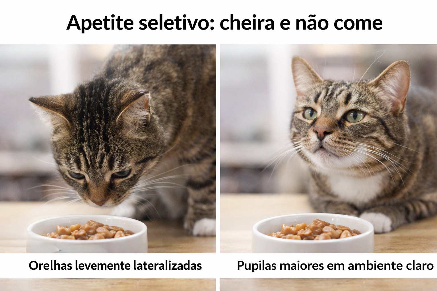 Gato cheira a comida e não come: exemplo de apetite seletivo em fase inicial de estresse felino